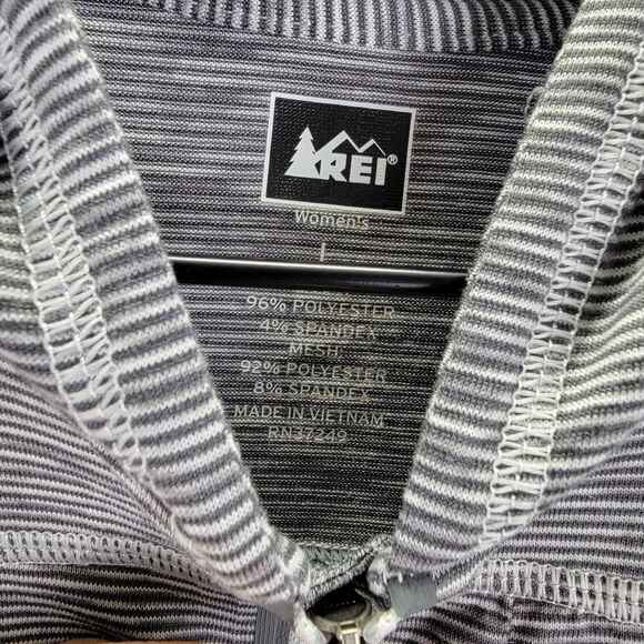 REI Co-Op Hooded Shirt Women's Size L Gray Striped 1/4 Zip Pullover Run Gym Logo - Picture 4 of 8